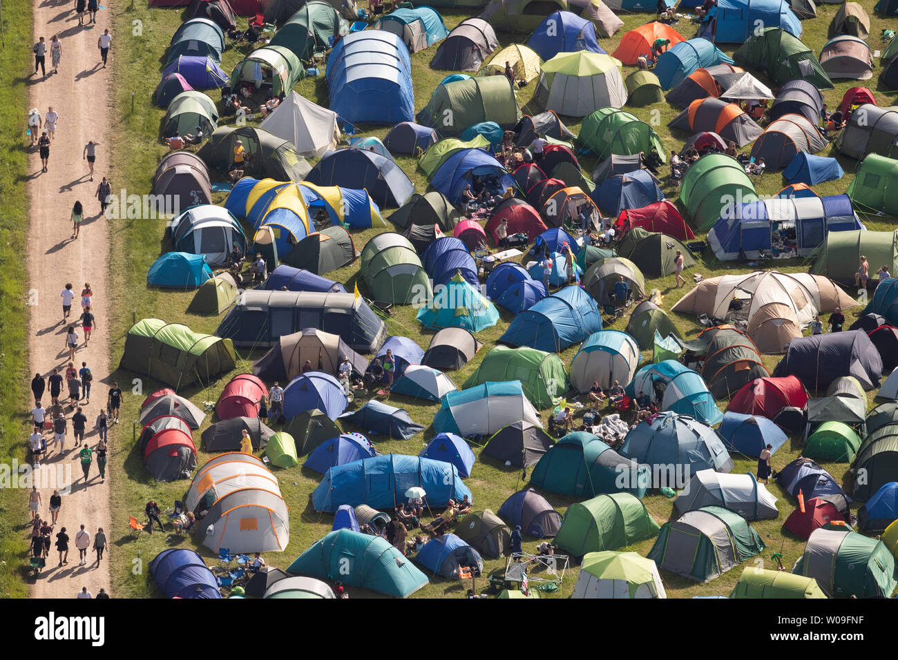 An aerial view of the camping site on the second day of the Glastonbury Festival at Worthy Farm