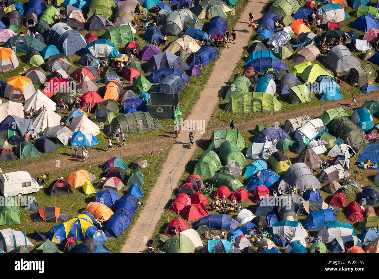 An aerial view of the camping site on the second day of the Glastonbury