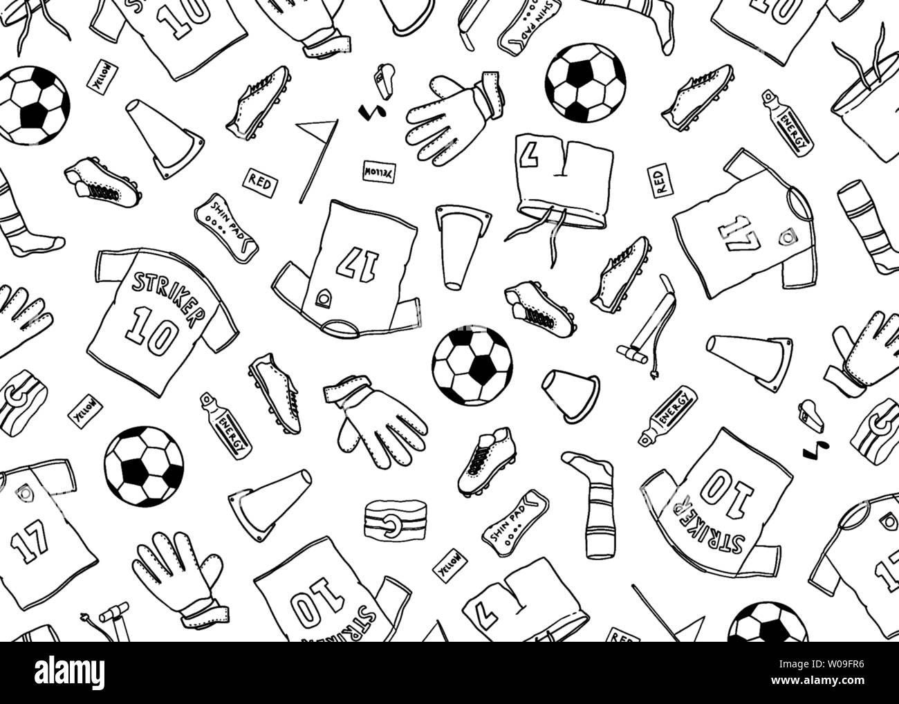 Football Soccer background doodle pattern. Vector illustration background. For print, textile, web, home decor, fashion, surface, graphic design Stock Vector