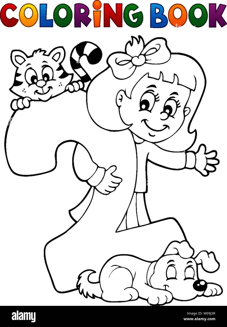 Coloring book girl with number two - eps10 vector illustration Stock ...