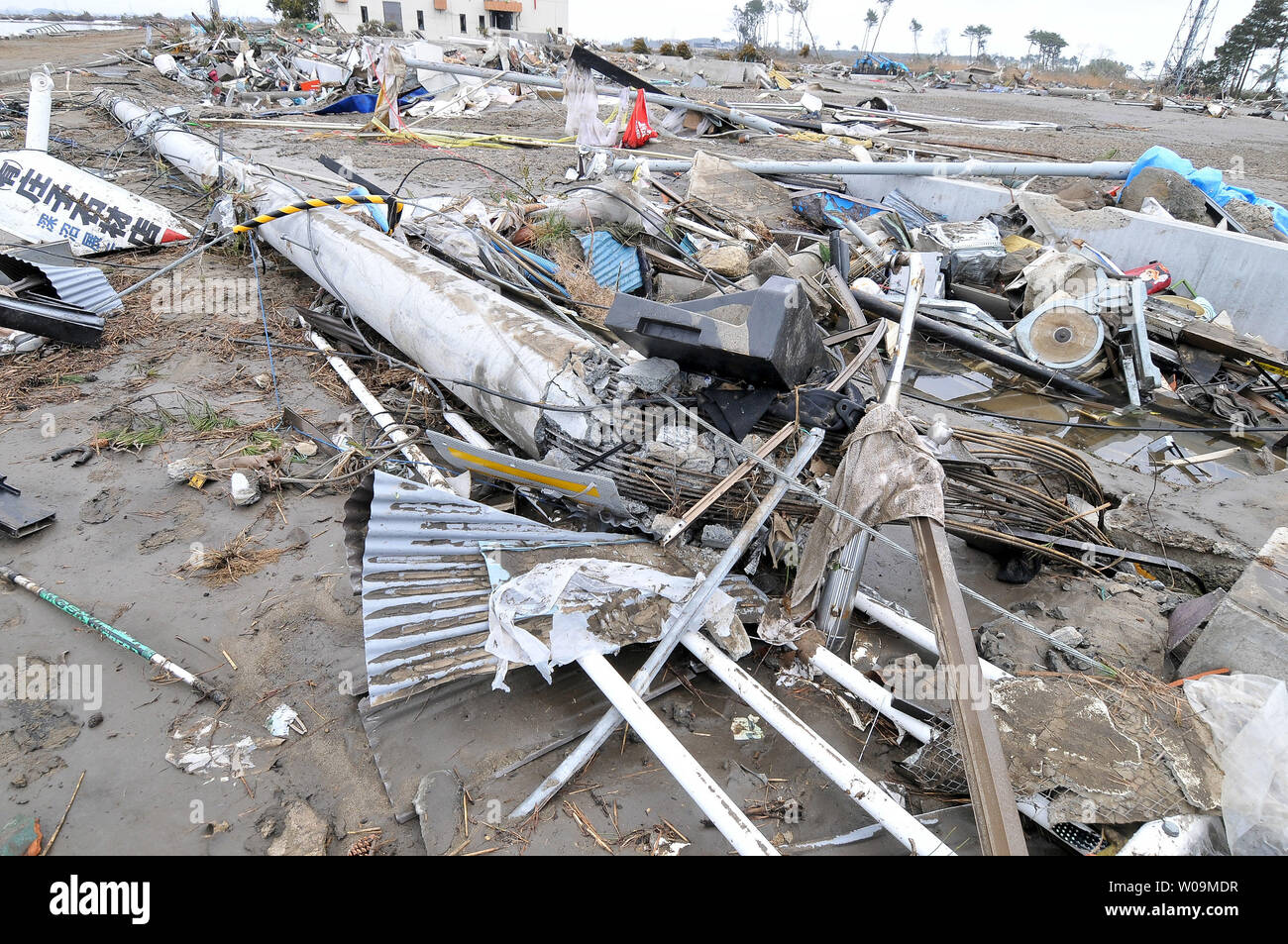 Destruction is seen in Sendai, Miyagi prefecture, Japan, on March 15, 2011.  More than 10,000 people are believed to have been killed by a massive earthquake and resulting tsunami.       UPI/Keizo Mori Stock Photo