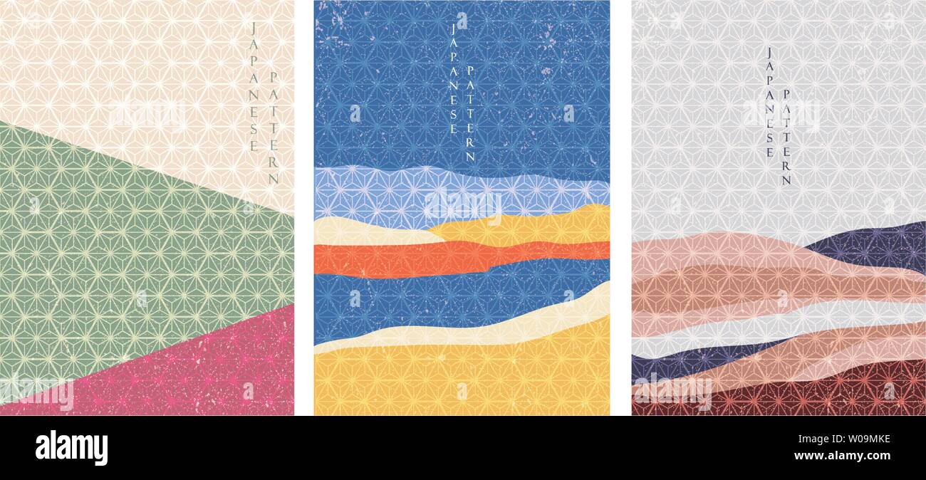Landscape background with Japanese pattern vector. Geometric template. Abstract  elements. Stock Vector