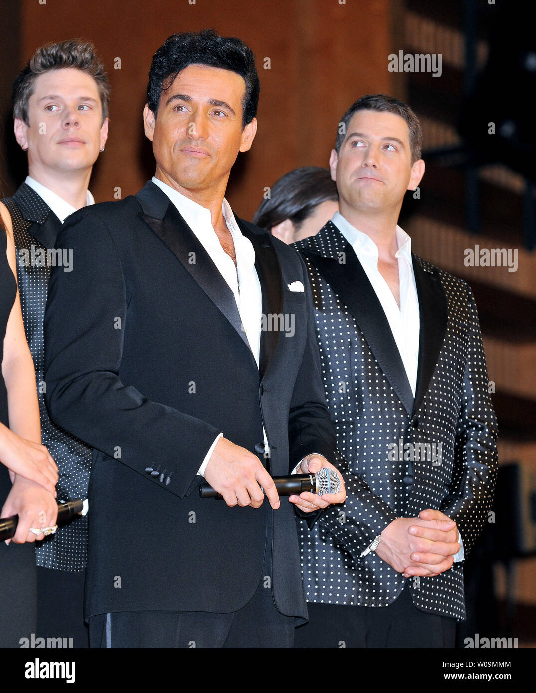 L-R)Il Divo's David Miller, Carlos Marin, Sebastien Izambard attend a  premiere for the Japanese film "Andalsia" in Tokyo, Japan, on June 8, 2011.  They sing "Time to Say Goodbye" for this film.