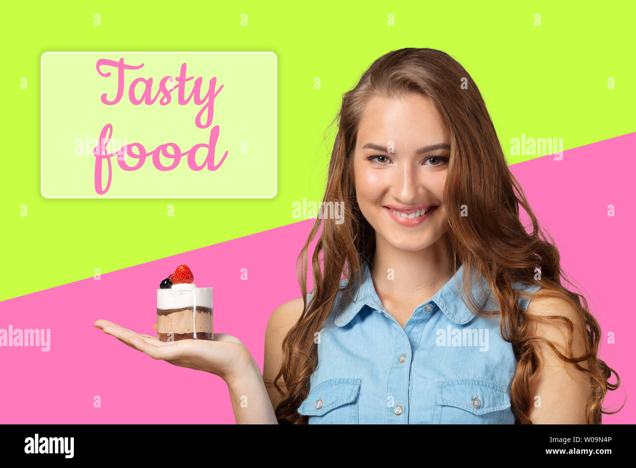 Girl Is Trying The Dessert Stock Photo Alamy