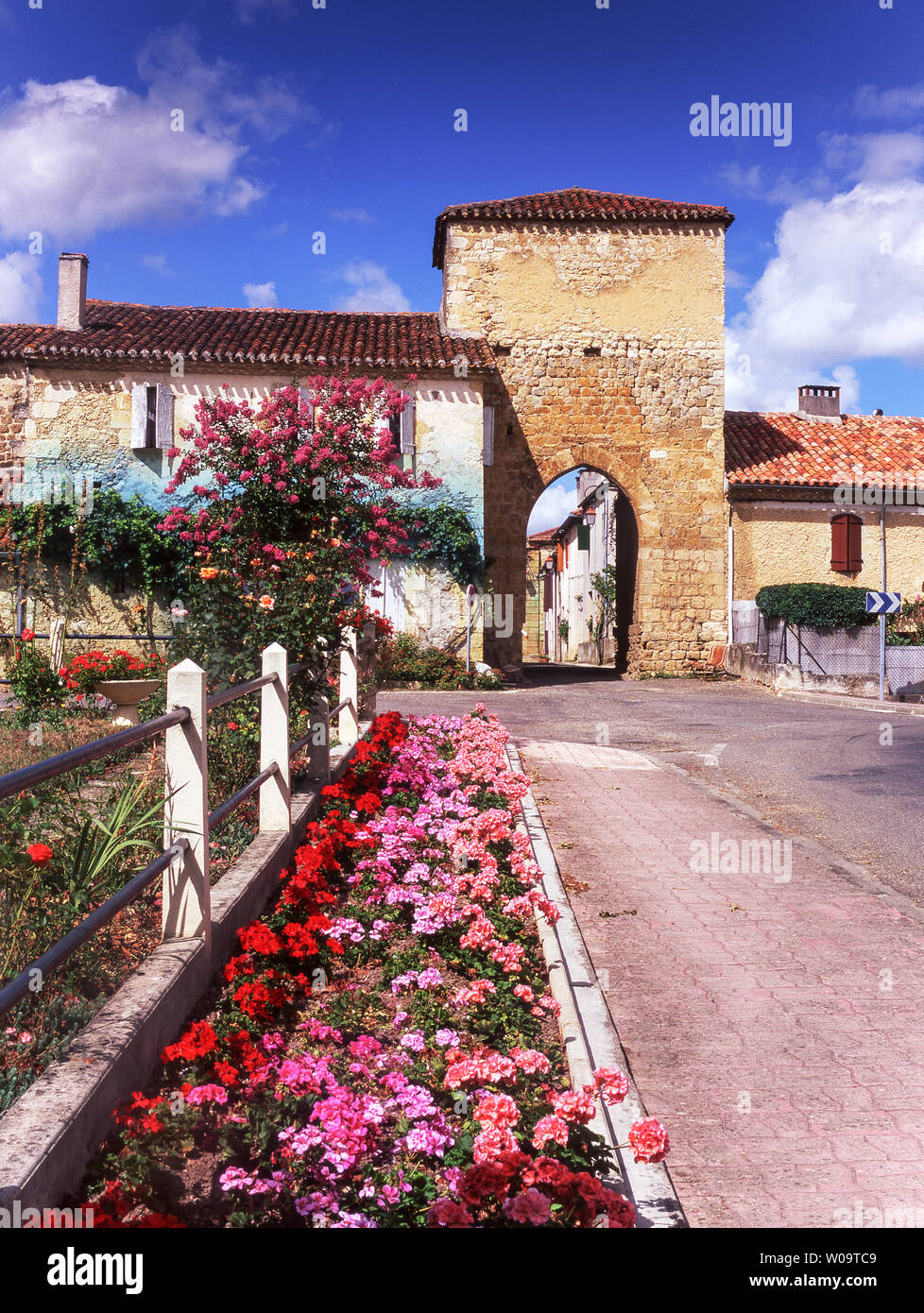 France.Dept.Gers. Marambat village.A small fortified village with an impressive gateway. Stock Photo