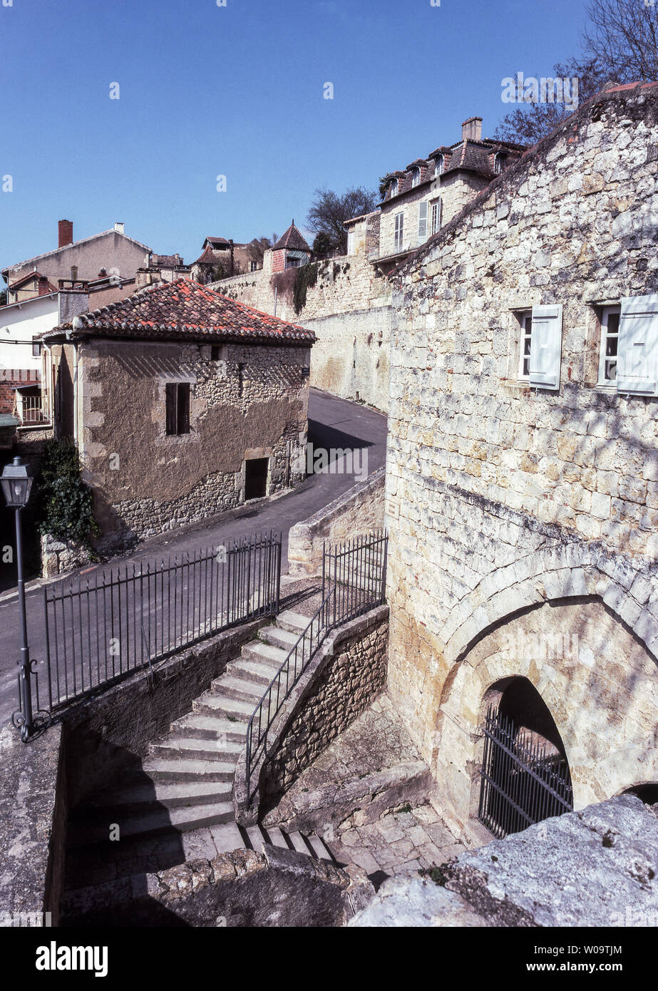 France.Dept. Gers. Lectoure. An old town, long pre-dating the Gallo-Roman era.This photo shows the area around the 13th century fountain of Diana. Stock Photo