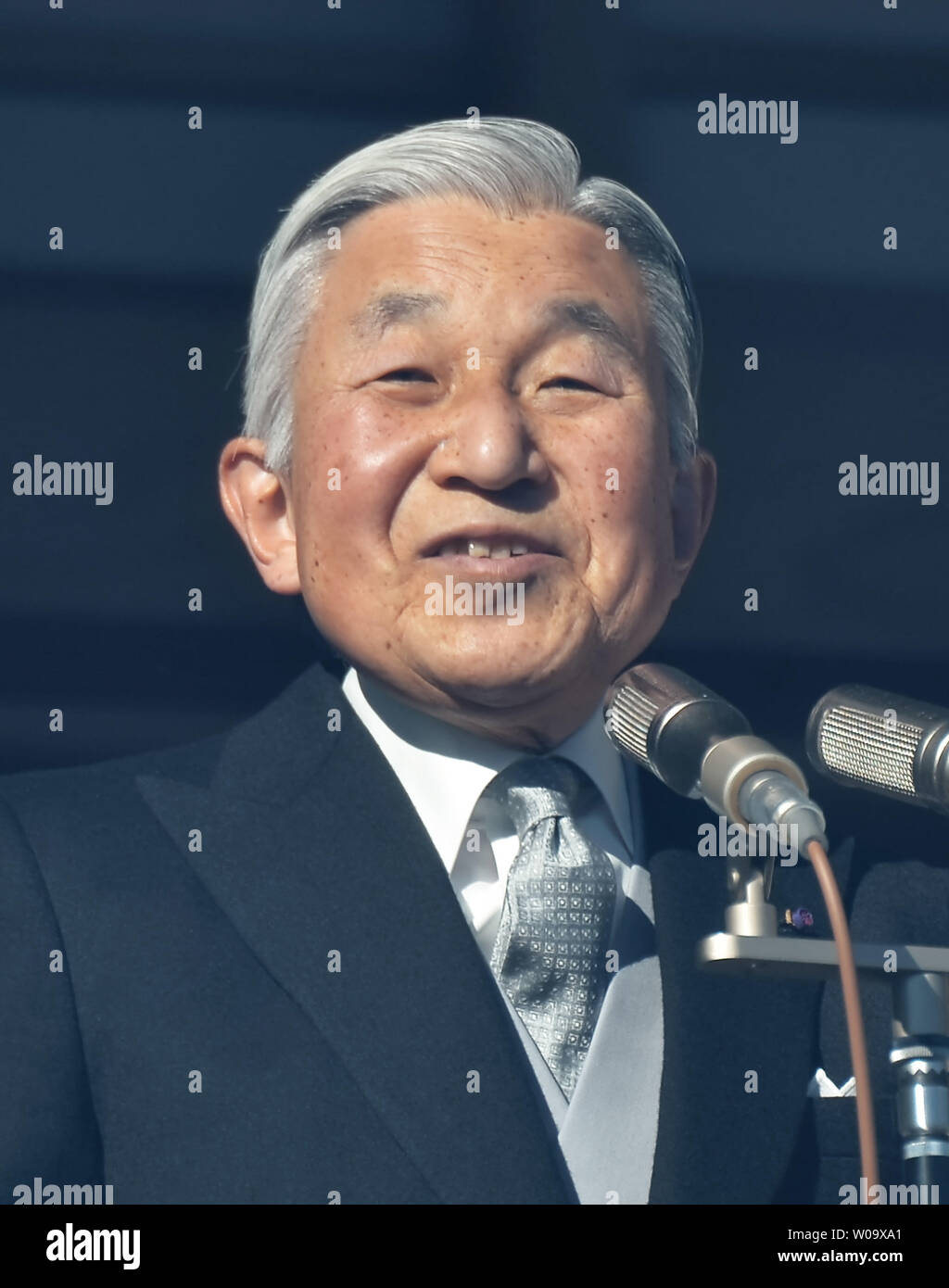 Japan’s Emperor Akihito speaks to well-wishers during his Majesty’s
