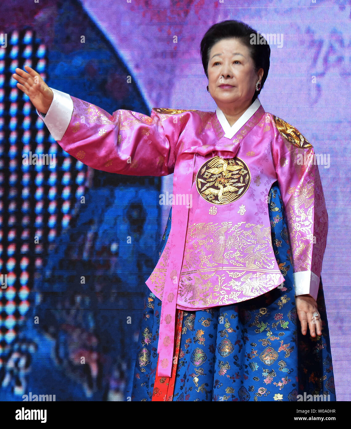 Hak-Ja Han, wife of late Unification Church founder Sun Myung Moon attends a Blessing Ceremony of the Family Federation for World Peace and Unification at the CheongShim Peace World Center in Gapyeong, South Korea, on February 20, 2016.     Photo by keizo Mori Stock Photo