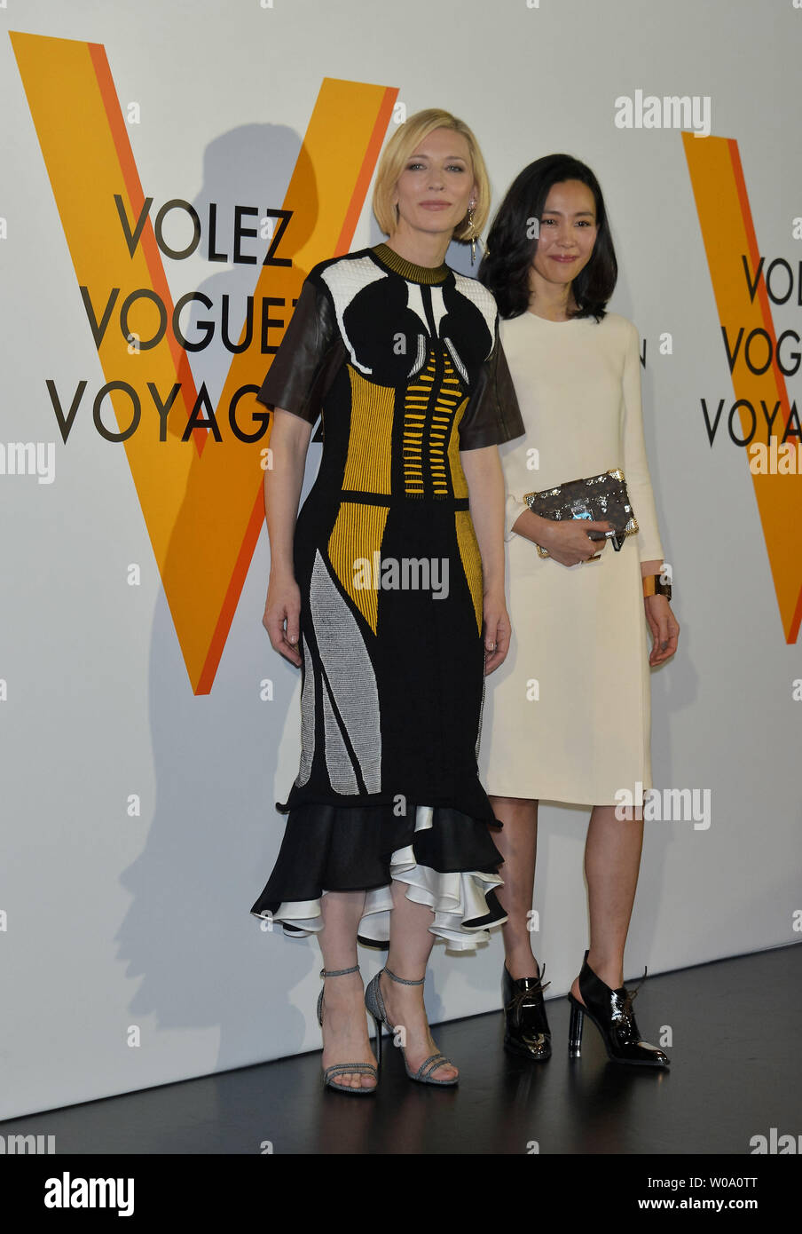 Actress Cate Blanchett and Japanese actress Yoshino Kimura attend a reception of Louis Vuitton's art exhibition in Tokyo, Japan on April 21, 2016.     Photo by Keizo Mori/UPI Stock Photo