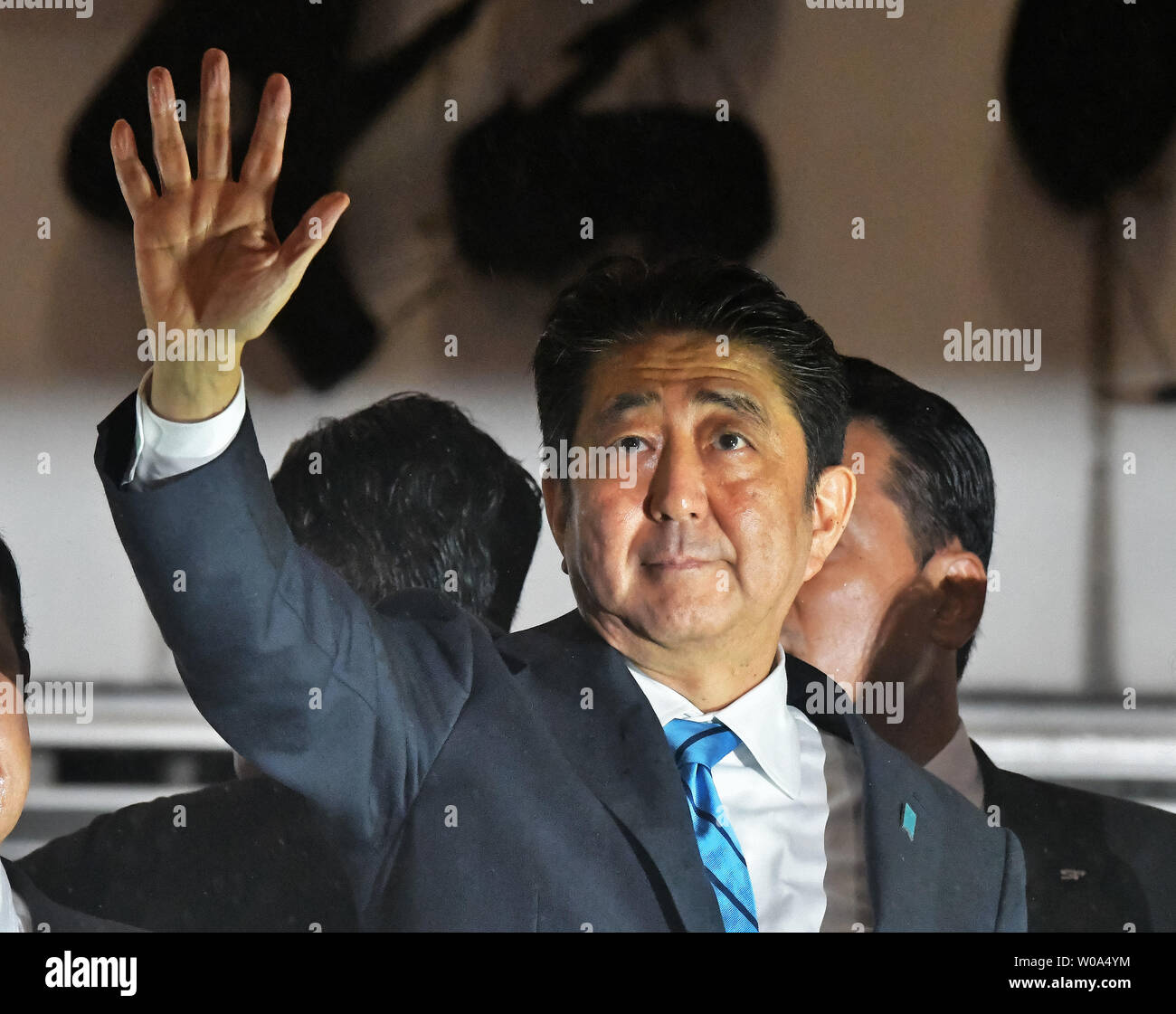 Japan's Prime Minister Shinzo Abe speaks during the stump speech at Shibuya district in Tokyo, Japan on September 28, 2017.     Photo by Keizo Mori/UPI Stock Photo