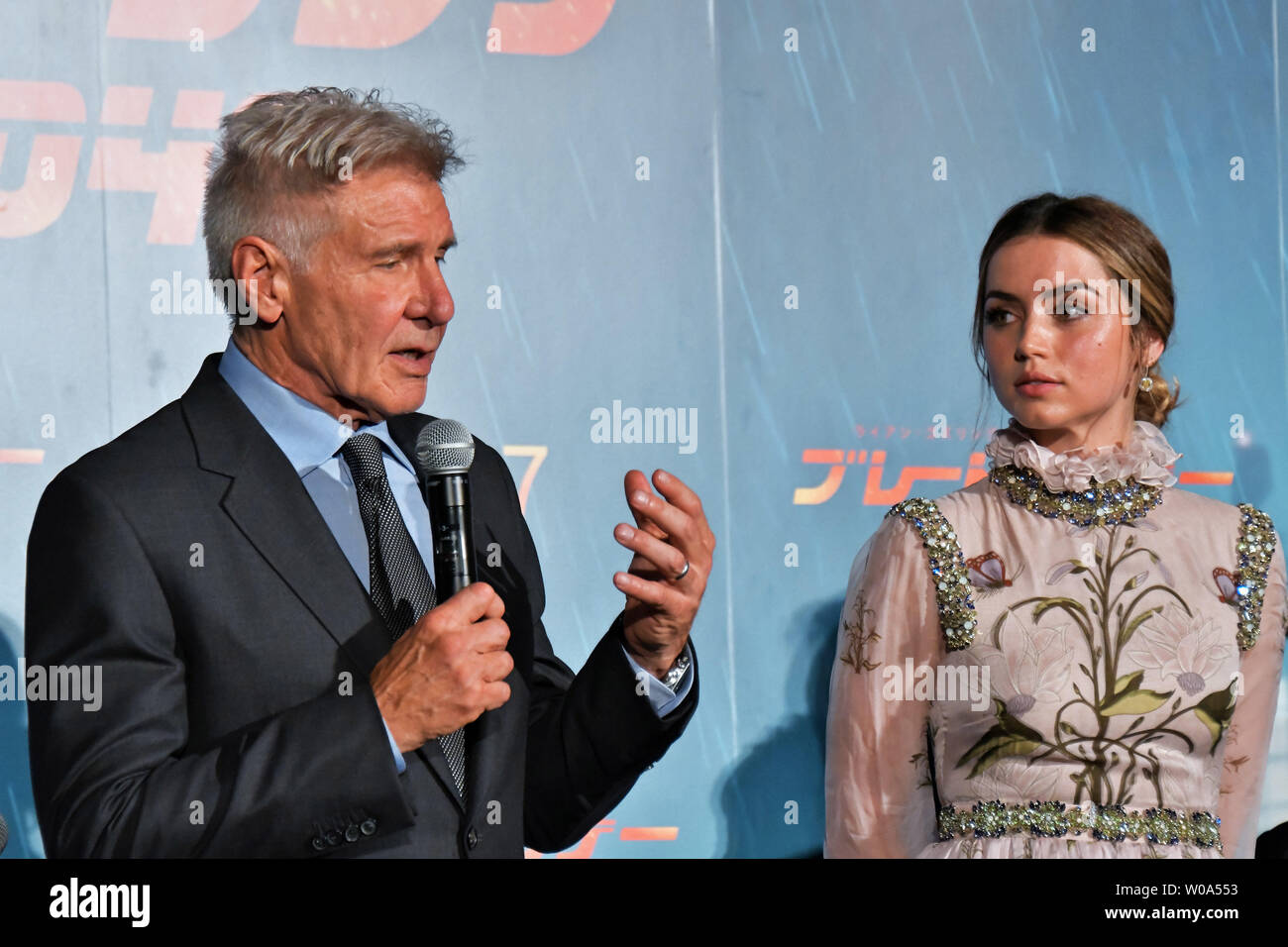 Actor Harrison Ford(L) and actress Ana de Armas attend the Japan