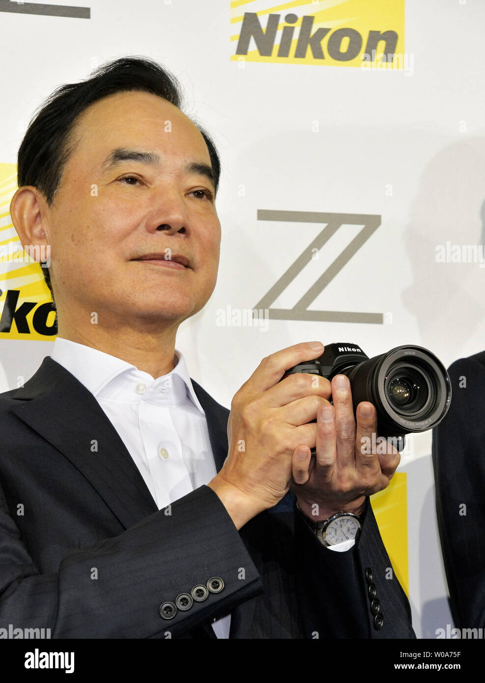 President of NIKON CORPORATION, Kazuo Ushida poses for camera during an  unveiling event for new Z series cameras and lens system in Tokyo, Japan on  August 23, 2018. Photo by Keizo Mori/UPI