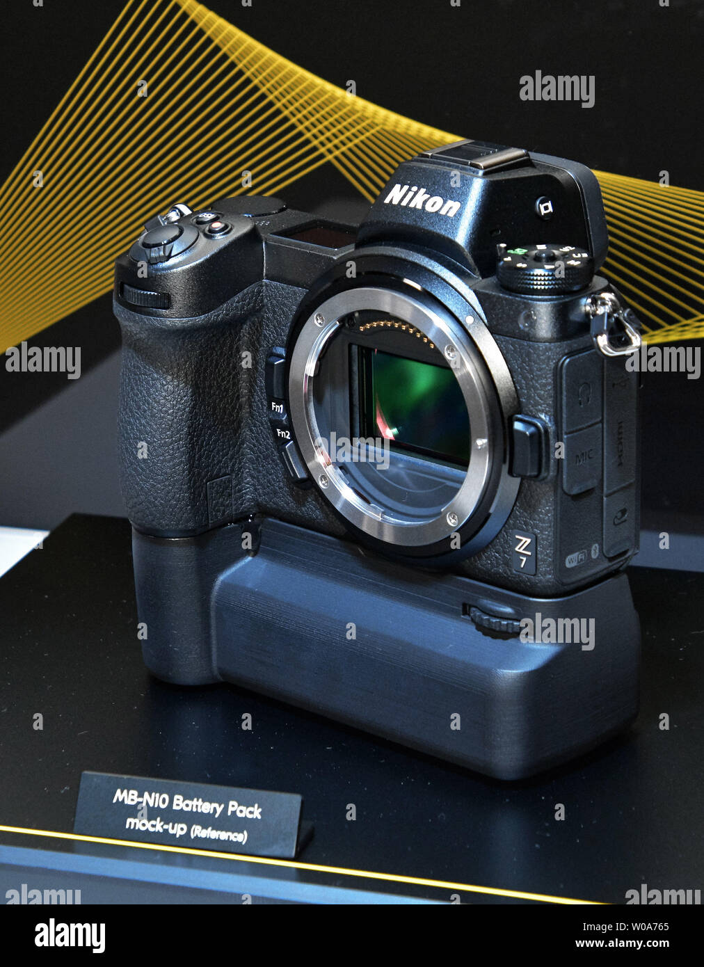 New full-frame mirrorless camera "Z7" with "MB-N10 battery pack" of Nikon  are displayed during an unveiling event for new Z series cameras and lens  system in Tokyo, Japan on August 23, 2018.