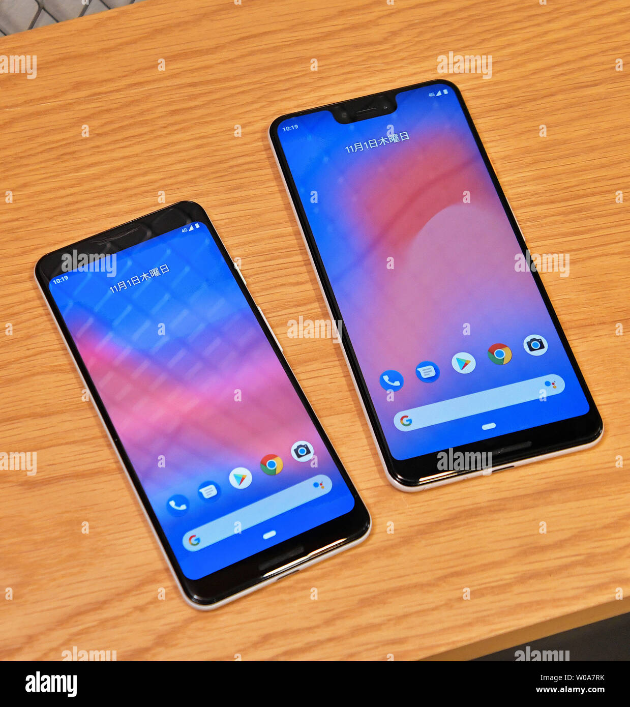 New Google Pixel 3 and Pixel 3 XL are displayed during launch day