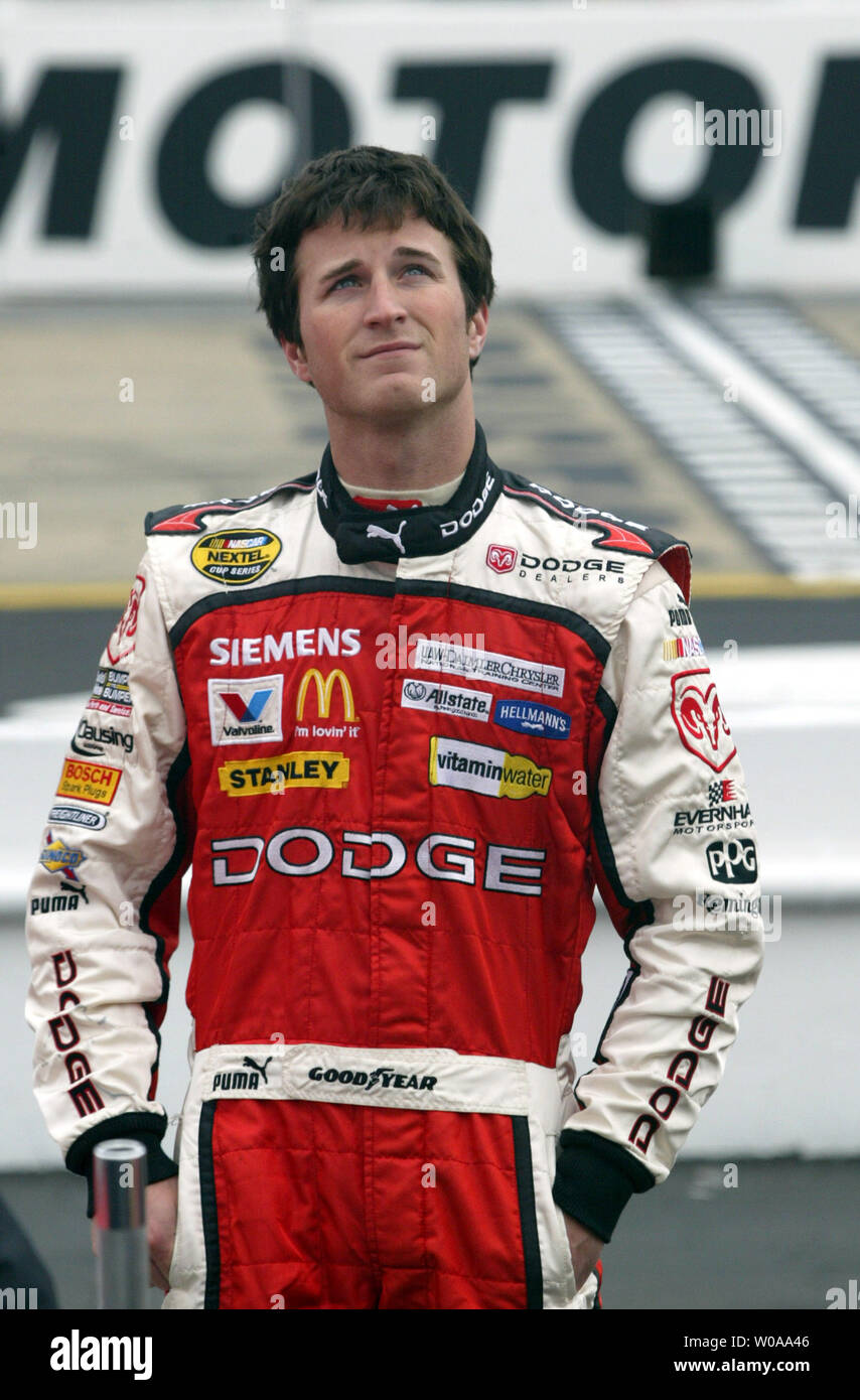 NASCAR driver Kasey Kahne monitors practice as he waits for his car during Nextel Cup practice at the Bristol Motor Speedway in Bristol, TN on March 25, 2006. (UPI Photo/Nell Redmond) Stock Photo