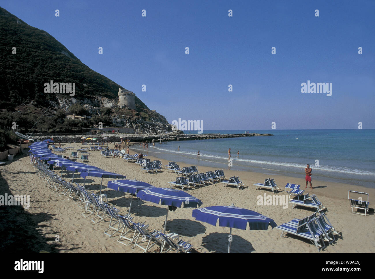 italy, lazio, sabaudia, tower of paola, beach Stock Photo