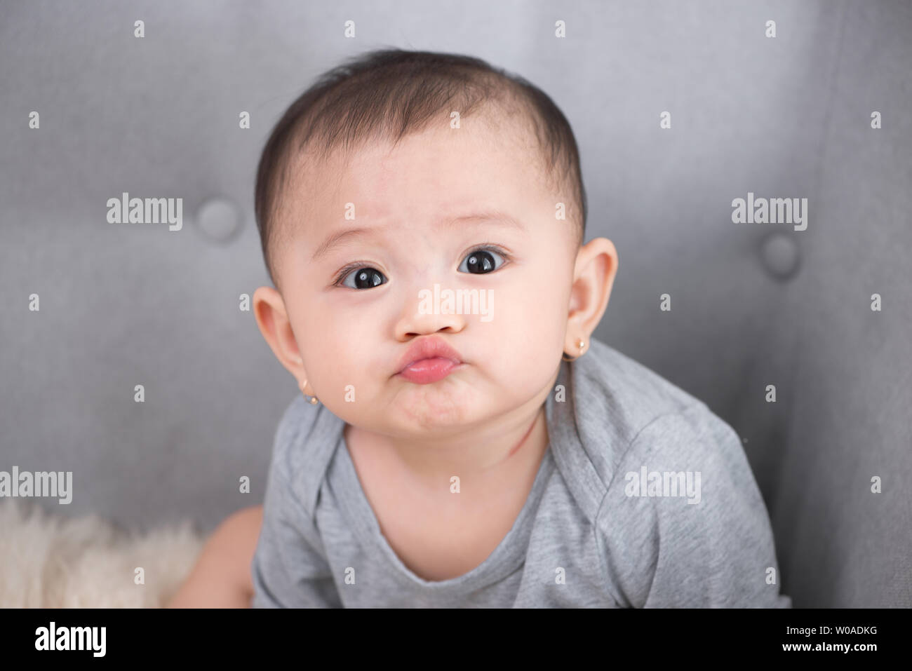 Image of sweet baby girl, closeup portrait of cute 8 month-old ...