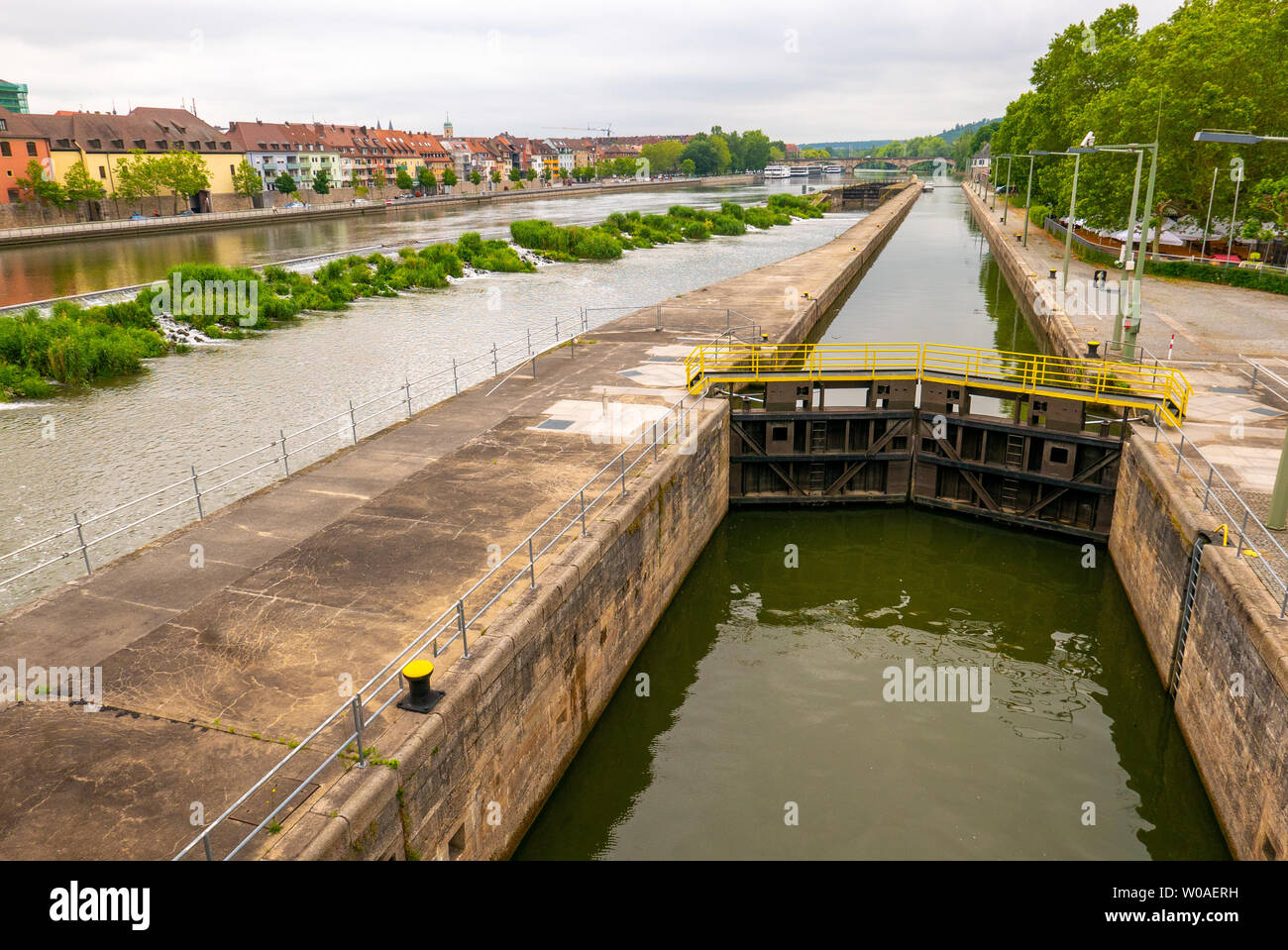 WURZBURG, GERMANY - JUNE 12, 2019: sluice in the Main River Stock Photo