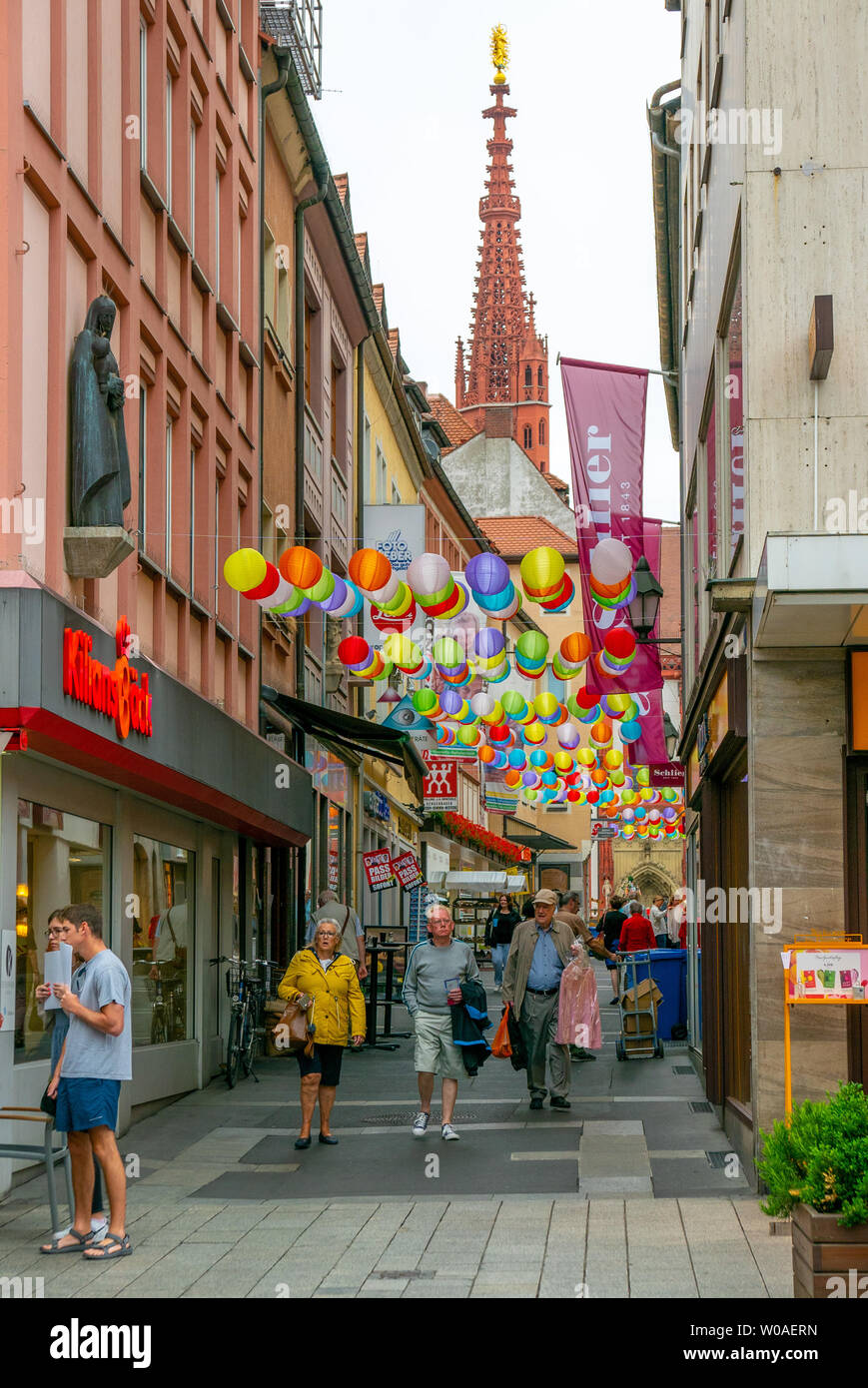 WURZBURG, GERMANY - JUNE 12, 2019: Schuster alley decorated with balloons Stock Photo