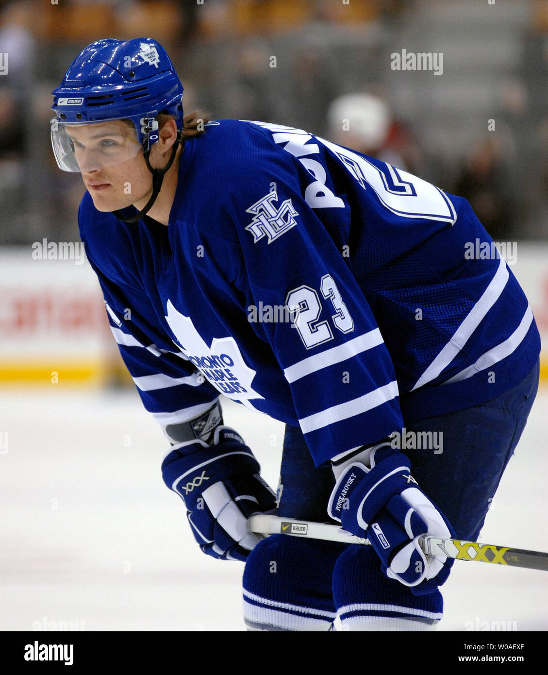 Toronto Maple Leafs' Alexei Ponikarovsky of the Ukraine warms up during the  pre-game skate as the Leafs host the New Jersey Devils at the Air Canada  Center in Toronto, Canada on March