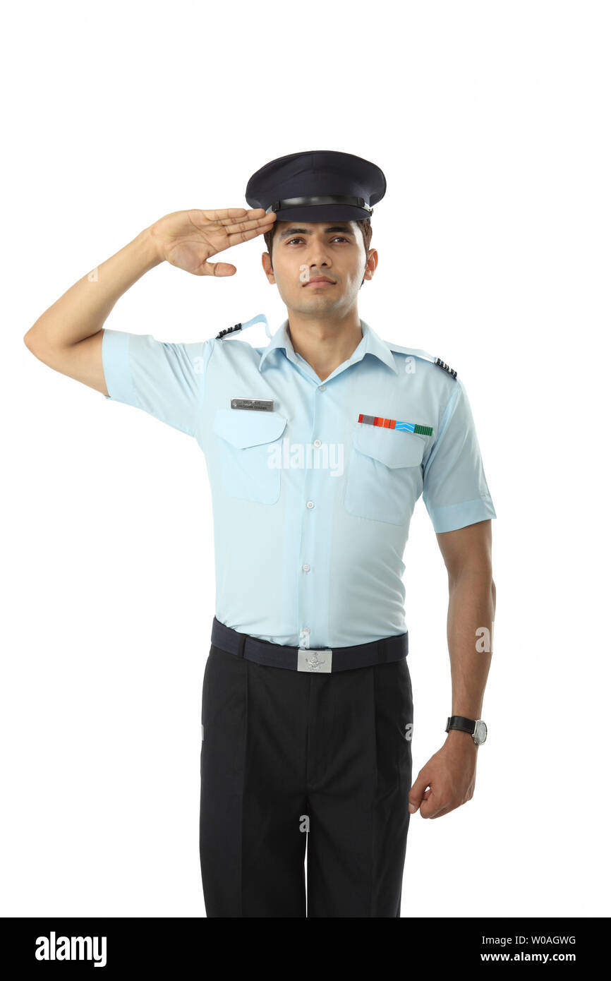 Pilot saluting Stock Photo - Alamy