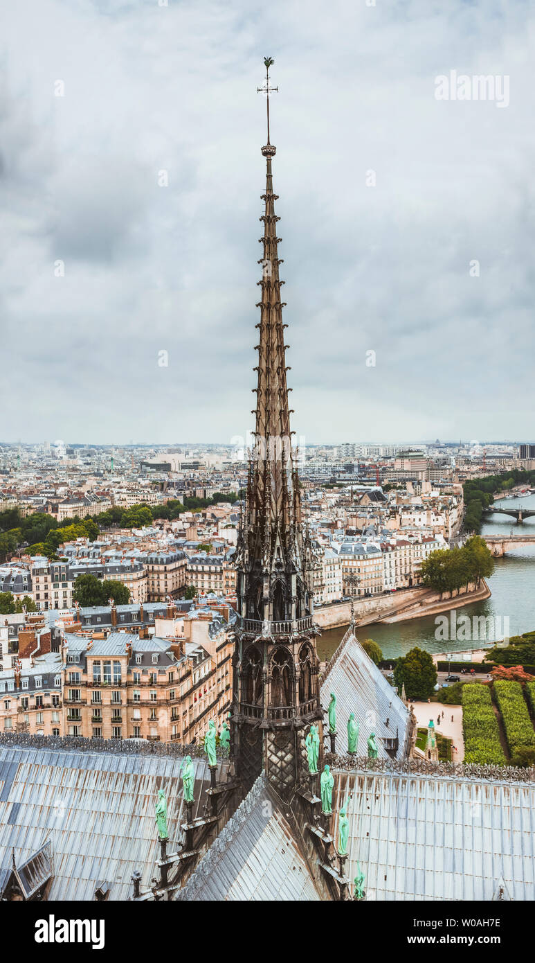 Panoramic view of Paris and river Seine from the roof of Notre Dame
