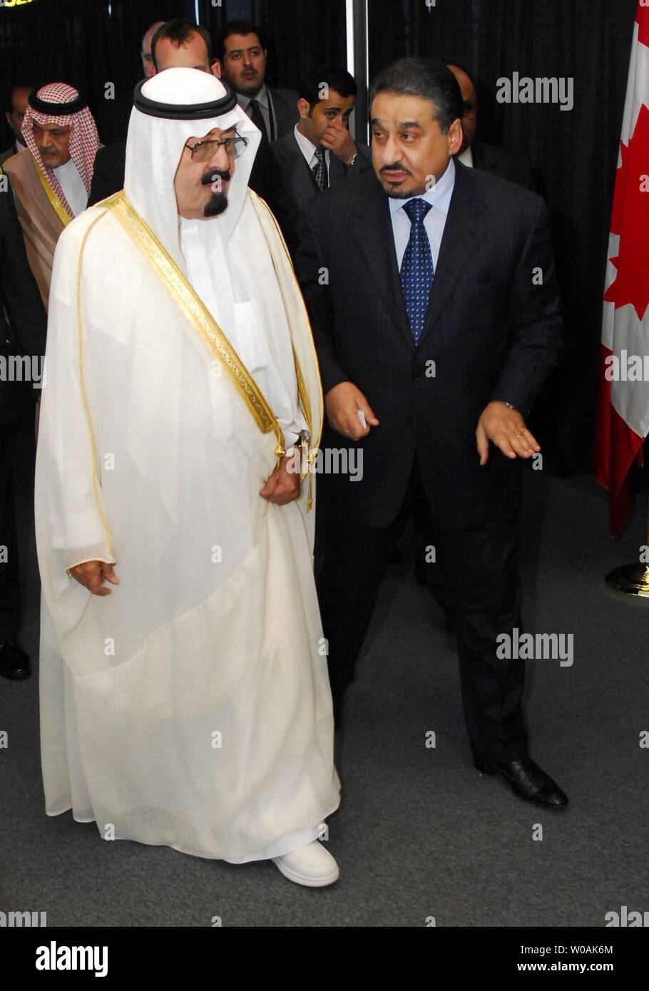 King Abdallah bin Abdulaziz al Saud is greeted as he arrives at Toronto International Airport to attend the G-8 and G-20 Summits in Huntsville and Toronto, Ontario on Friday June 25, 2010.  UPI/Simon Wilson. Stock Photo