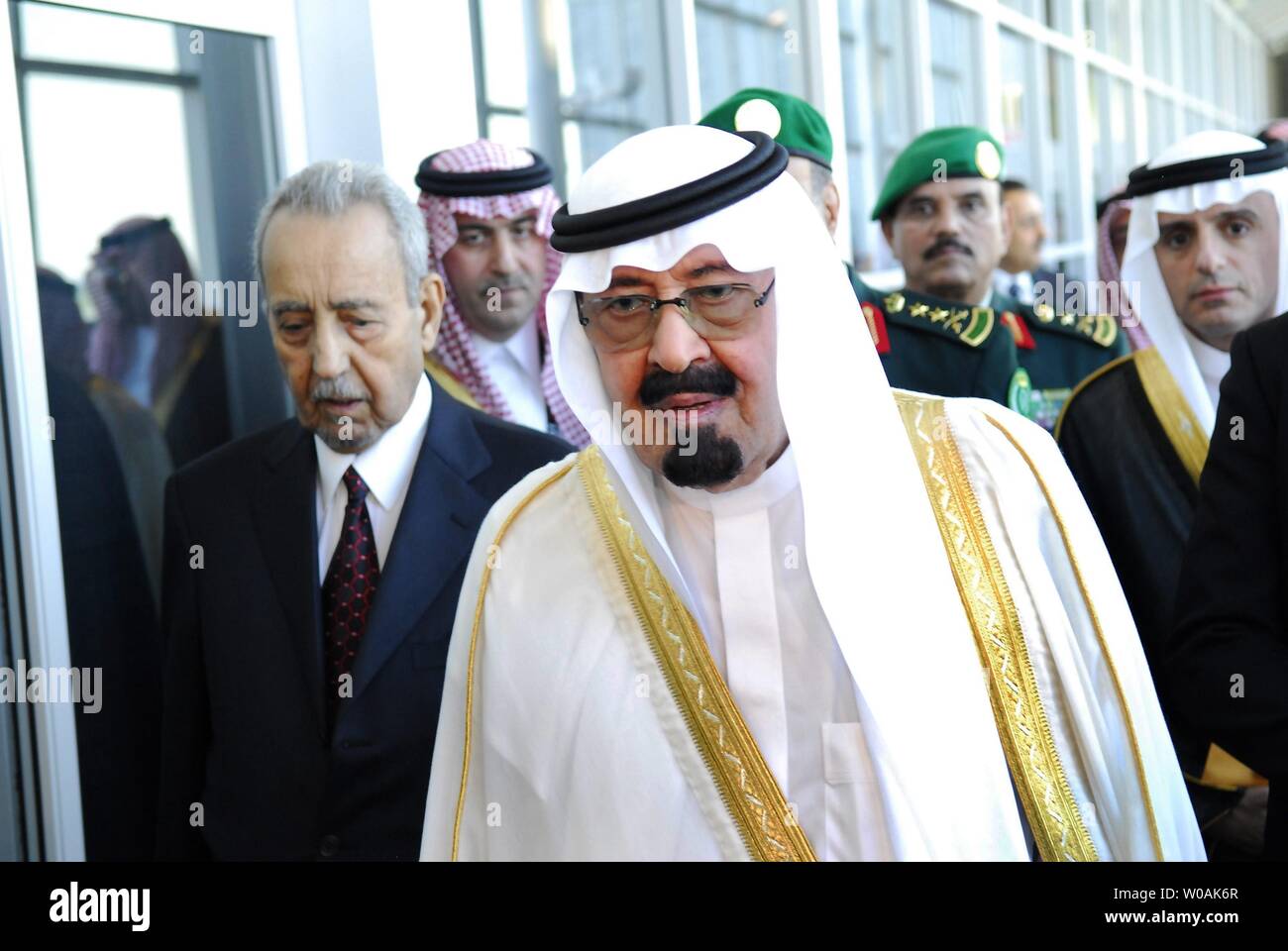 King Abdallah bin Abdulaziz al Saud is greeted as he arrives at Toronto International Airport to attend the G-8 and G-20 Summits in Huntsville and Toronto, Ontario on Friday June 25, 2010.  UPI/Simon Wilson. Stock Photo