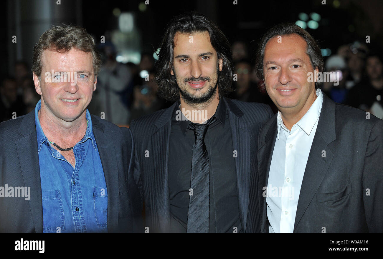 (L-R) Actor Aidan Quinn, director Gilles Paquet-Brenner and producer Stepahne Marsil arrive for the premiere of 'Sarah's Key' at Roy Thomson Hall during the Toronto International Film Festival in Toronto, Canada on September 16, 2010. UPI/Christine Chew Stock Photo