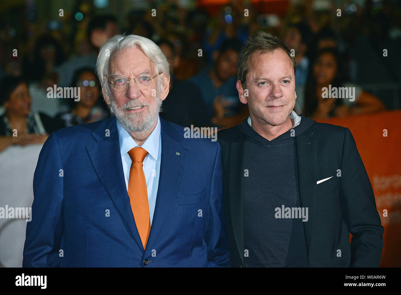 Actors Kiefer Sutherland (R) and his father Donald Sutherland arrive at the world premiere of 'Forsaken' at Roy Thomson Hall during the Toronto International Film Festival in Toronto, Canada on September 16, 2015. Photo by Christine Chew/UPI Stock Photo