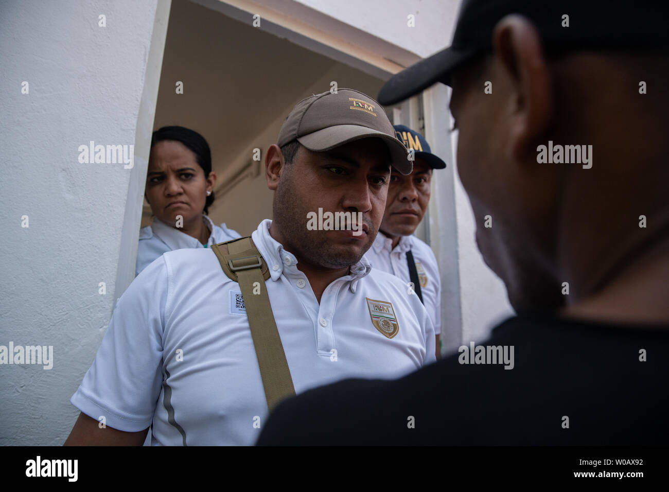 Frustration grows in front of INM's Regional Sub-delegation office while migrants wait for their names to be called to discuss having the proper paperwork in Tapachula, Mexico  on May 6, 2019.   Some migrants enter Mexico at this southern border town and then travel freely north to the United States border.     Photo by Ariana Drehsler/UPI Stock Photo