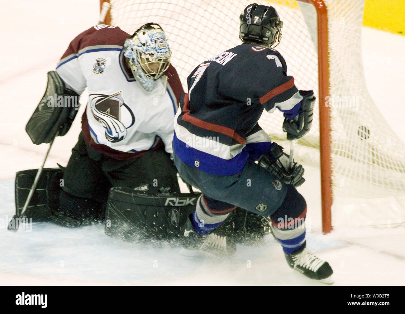 Vancouver Canuck's Markus Naslund skates with the puck during the third  period of a NHL game against the visiting Colorado Avalanche at Vancouver's  GM Place, October 22, 2005. (UPI Photo/Heinz Ruckemann Stock