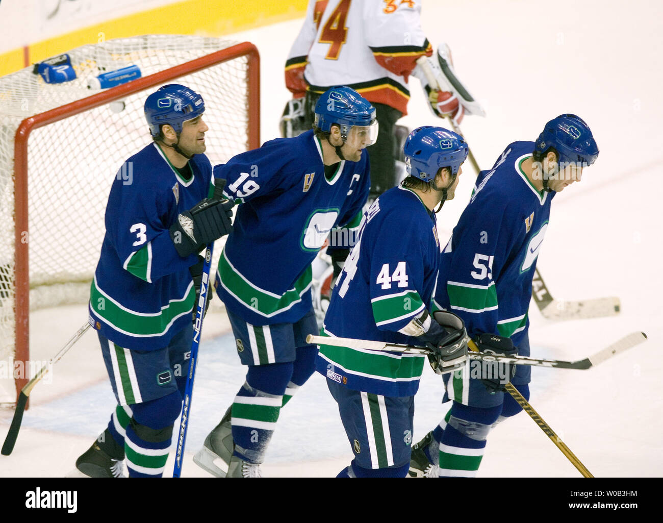 Vancouver Canuck's Markus Naslund skates with the puck during the third  period of a NHL game against the visiting Colorado Avalanche at Vancouver's  GM Place, October 22, 2005. (UPI Photo/Heinz Ruckemann Stock