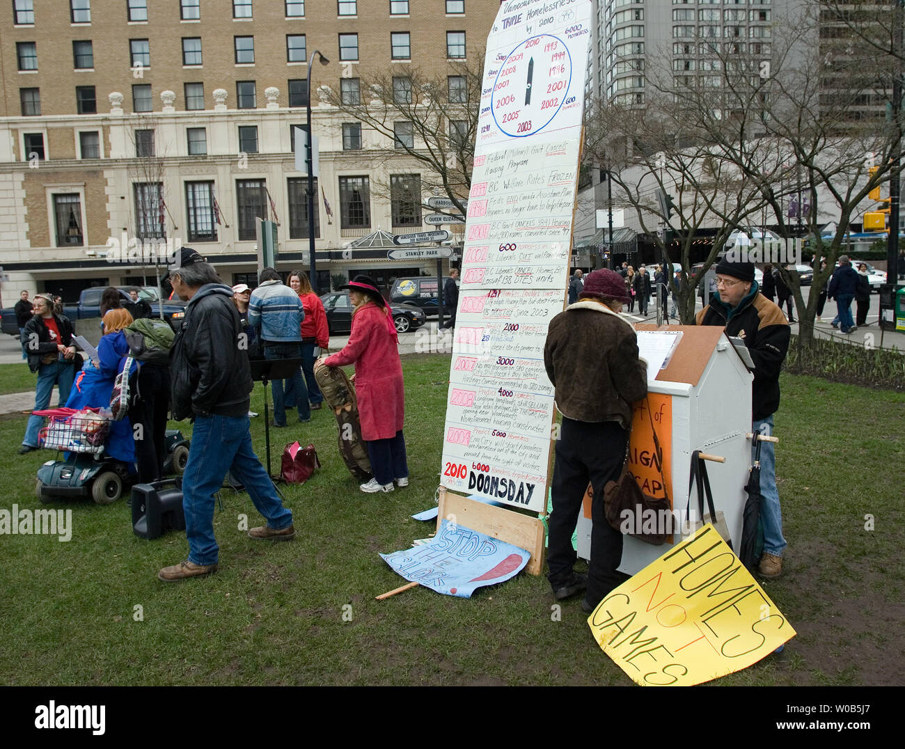 Proverty Clock Anti-poverty demonstrators erect a