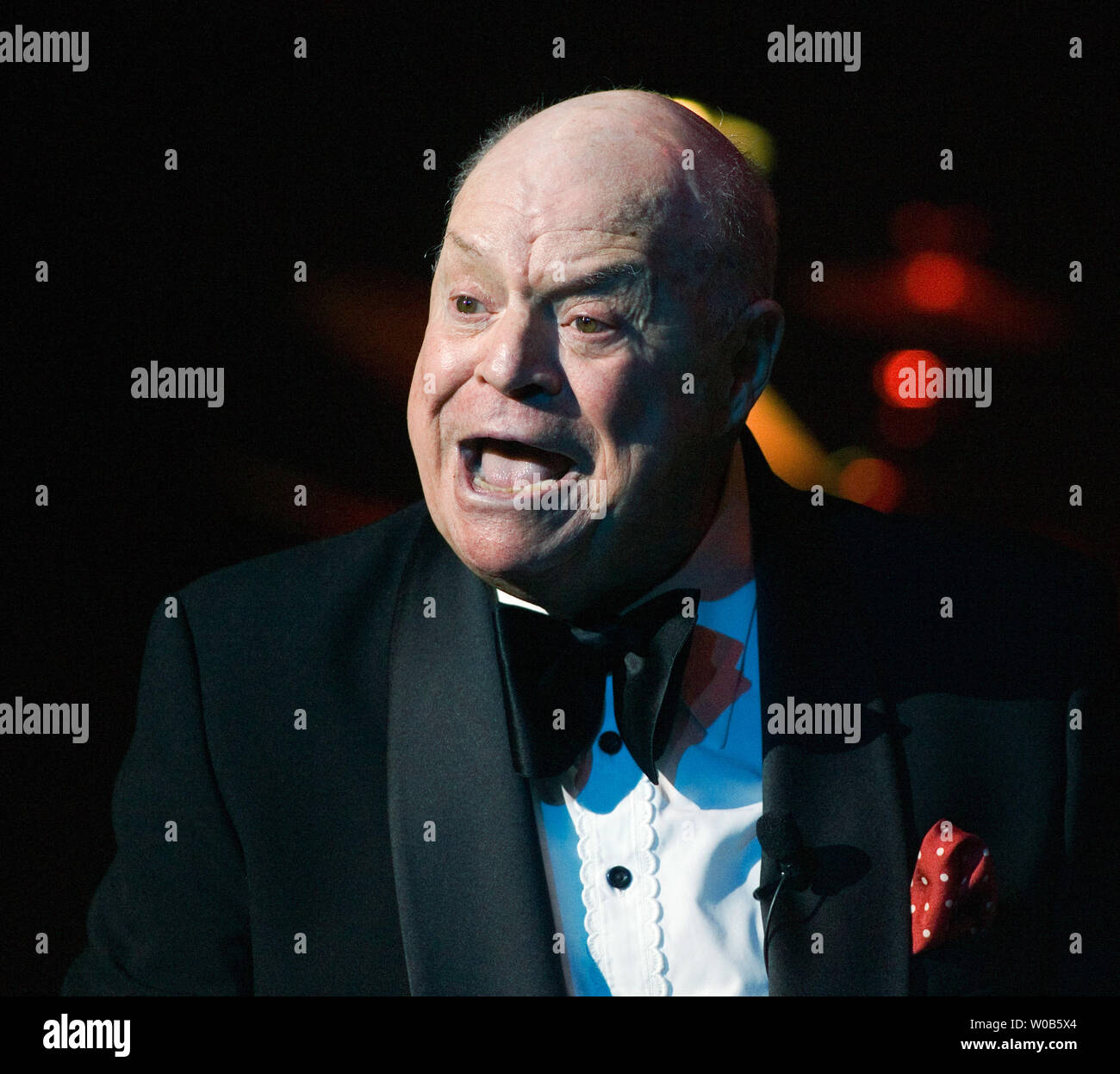 Actor and comedian Don Rickles performs during a show at the Boulevard Casino near Vancouver, British Columbia, April 6, 2007. Rickles will do a second show tomorrow night at the River Rock Casino.  (UPI Photo/Heinz Ruckemann) Stock Photo