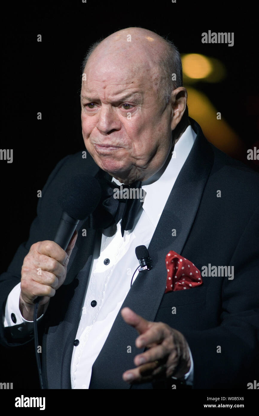 Actor and comedian Don Rickles performs during a show at the Boulevard Casino near Vancouver, British Columbia, April 6, 2007.  Rickles will do a second show tomorrow night at the River Rock Casino.  (UPI Photo/Heinz Ruckemann) Stock Photo
