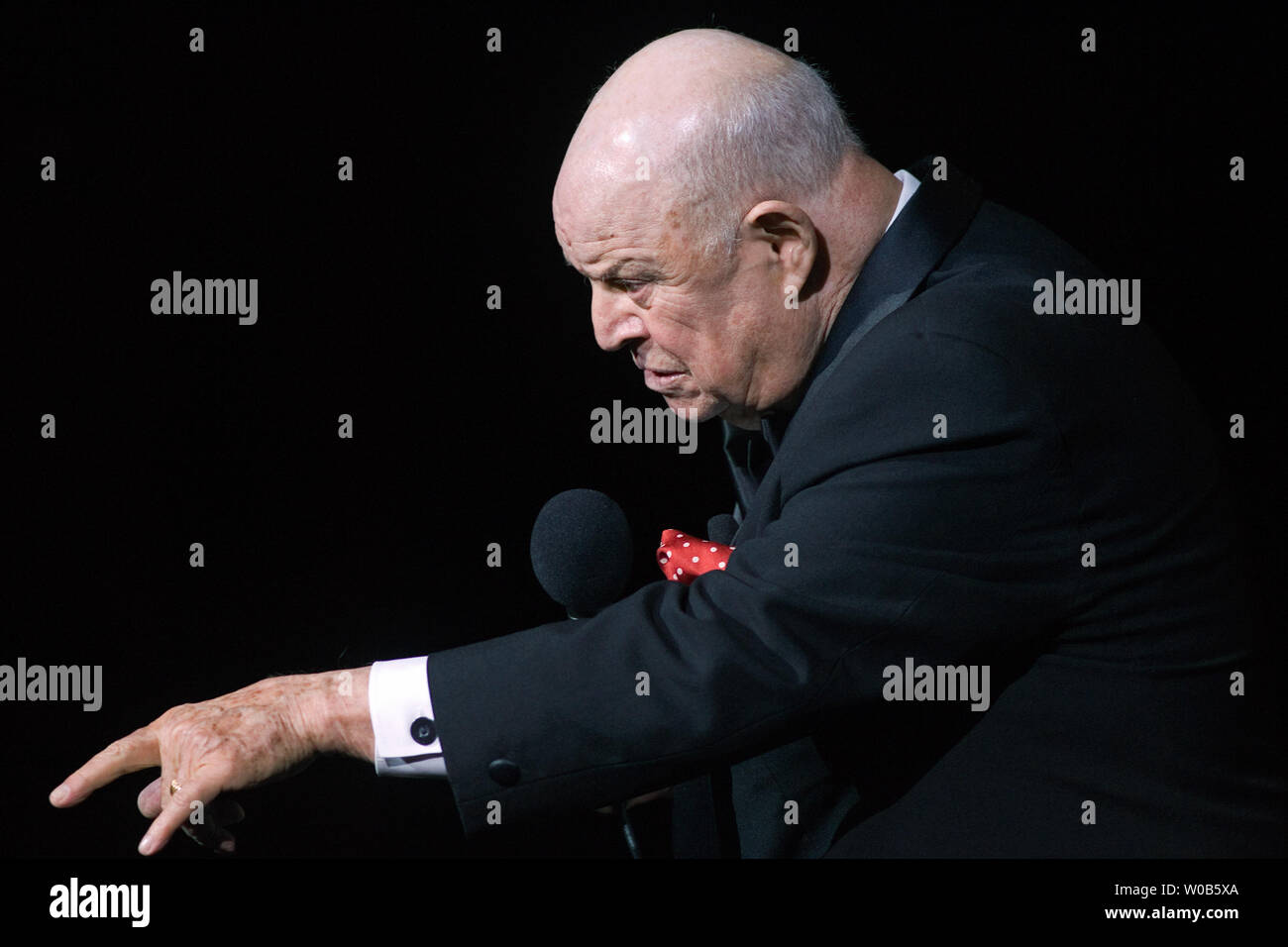 Actor and comedian Don Rickles performs during a show at the Boulevard Casino near Vancouver, British Columbia, April 6, 2007.  Rickles will do a second show tomorrow night at the River Rock Casino.  (UPI Photo/Heinz Ruckemann) Stock Photo