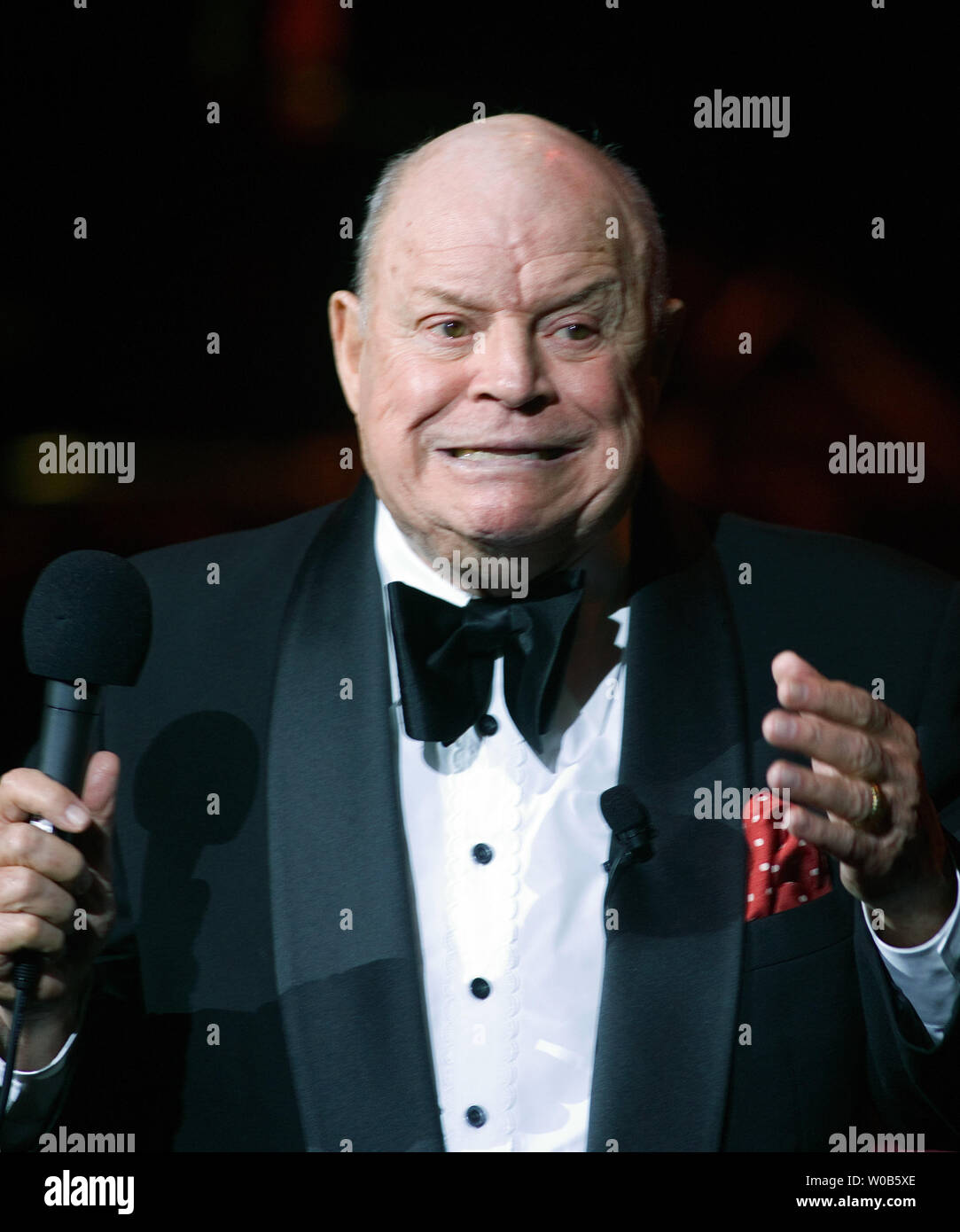 Actor and comedian Don Rickles performs during a show at the Boulevard Casino near Vancouver, British Columbia, April 6, 2007.  Rickles will do a second show tomorrow night at the River Rock Casino.  (UPI Photo/Heinz Ruckemann) Stock Photo