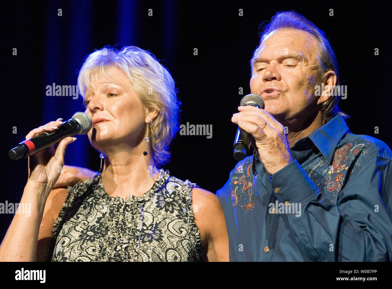 Country and western singer Glen Campbell sings a duet with daughter Debbie during a concert at the Boulevard Casino near Vancouver, British Columbia, June 28, 2008.    (UPI Photo/Heinz Ruckemann) Stock Photo