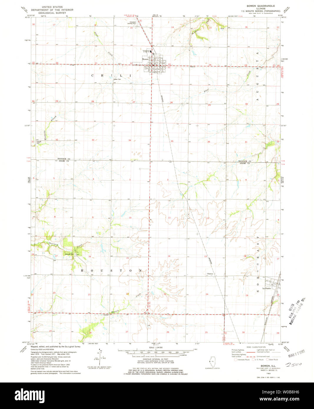 USGS TOPO Map Illinois IL Bowen 307105 1981 24000 Restoration Stock Photo