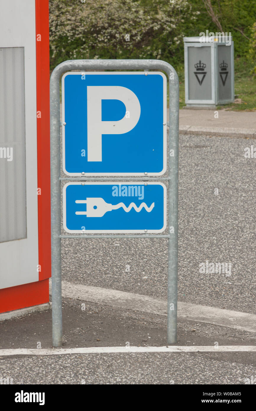 Small electric car charging station in Denmark Stock Photo Alamy