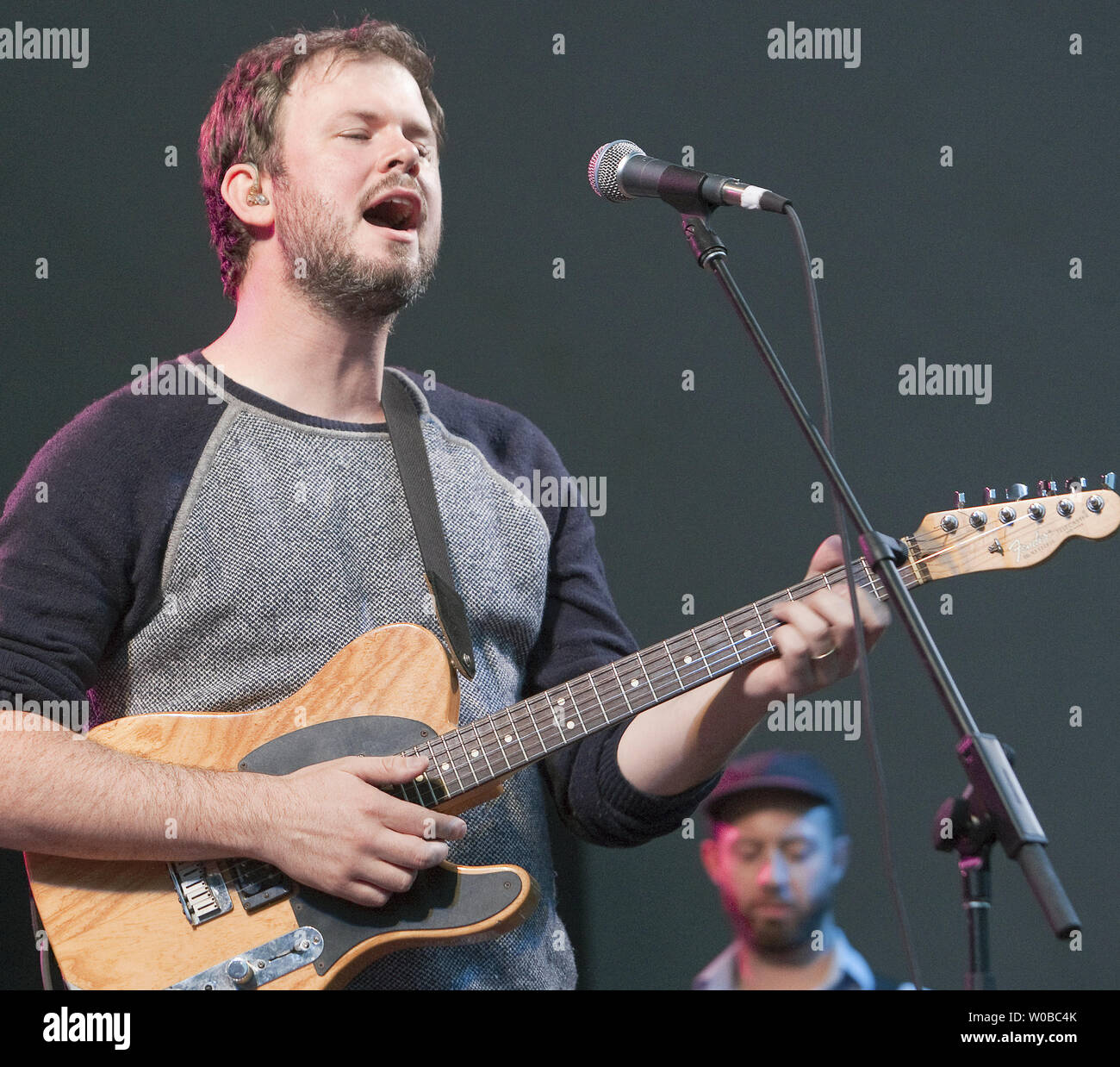 Lead singer Paul Murphy and the band Wintersleep perform during the 2014 Vancouver Folk Music Festival (VFMF) at Jericho Park in Vancouver, British Columbia, June 18, 2014. The VFMF headlined by Joan Baez tomorrow night, will continue through the weekend.  UPI/Heinz Ruckemann Stock Photo