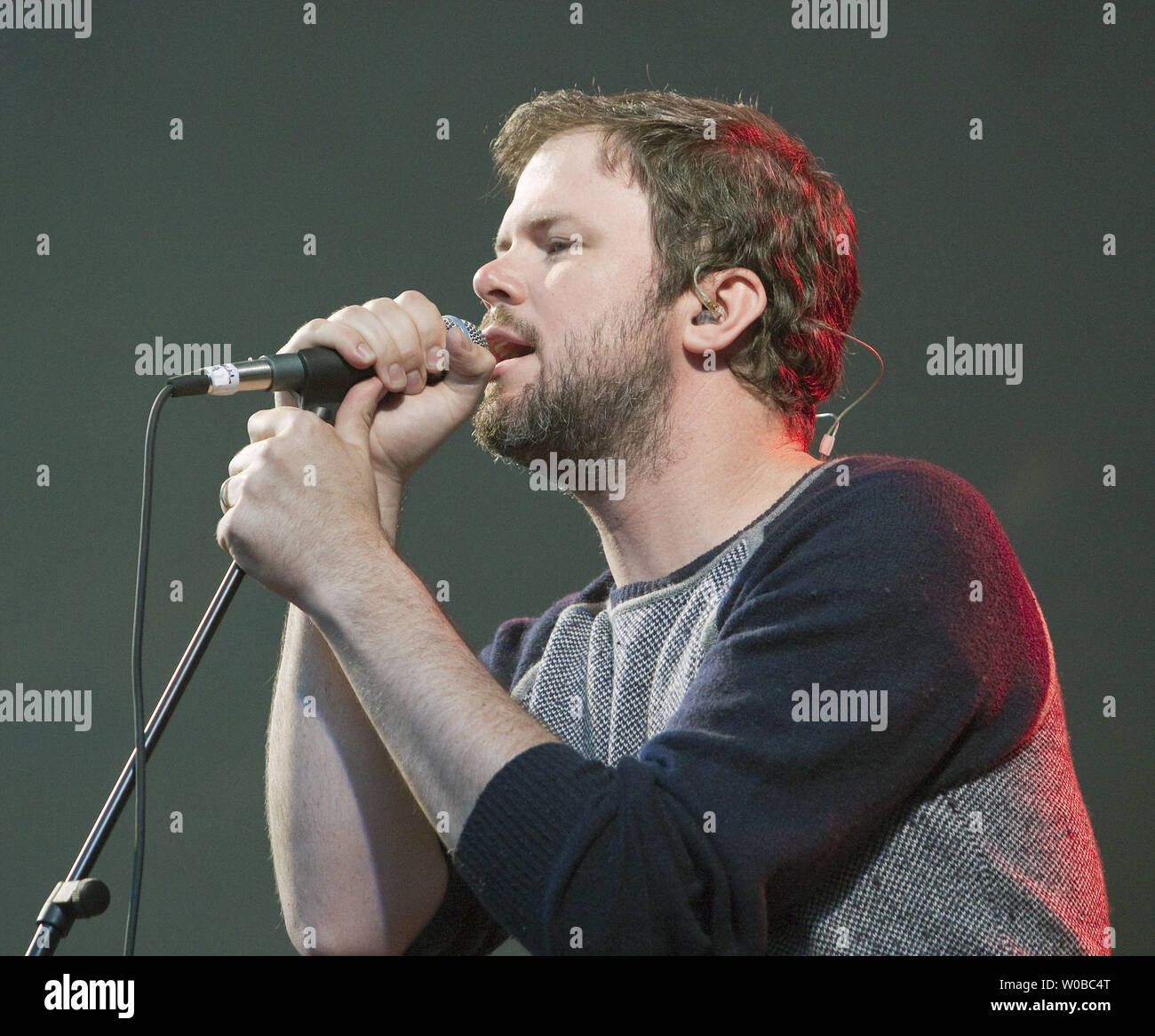 Lead singer Paul Murphy and the band Wintersleep perform during the 2014 Vancouver Folk Music Festival (VFMF) at Jericho Park in Vancouver, British Columbia, June 18, 2014. The VFMF headlined by Joan Baez tomorrow night, will continue through the weekend.  UPI/Heinz Ruckemann Stock Photo