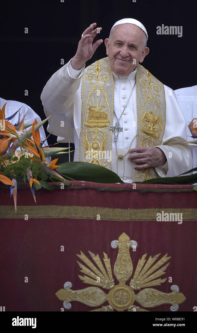 Pope Francis delivers his 'Urbi et Orbi' ("to the City [of Rome] and to the  World") in St. Peter's Square at the Vatican on April 21, 2019. The Pope  denounced the Easter