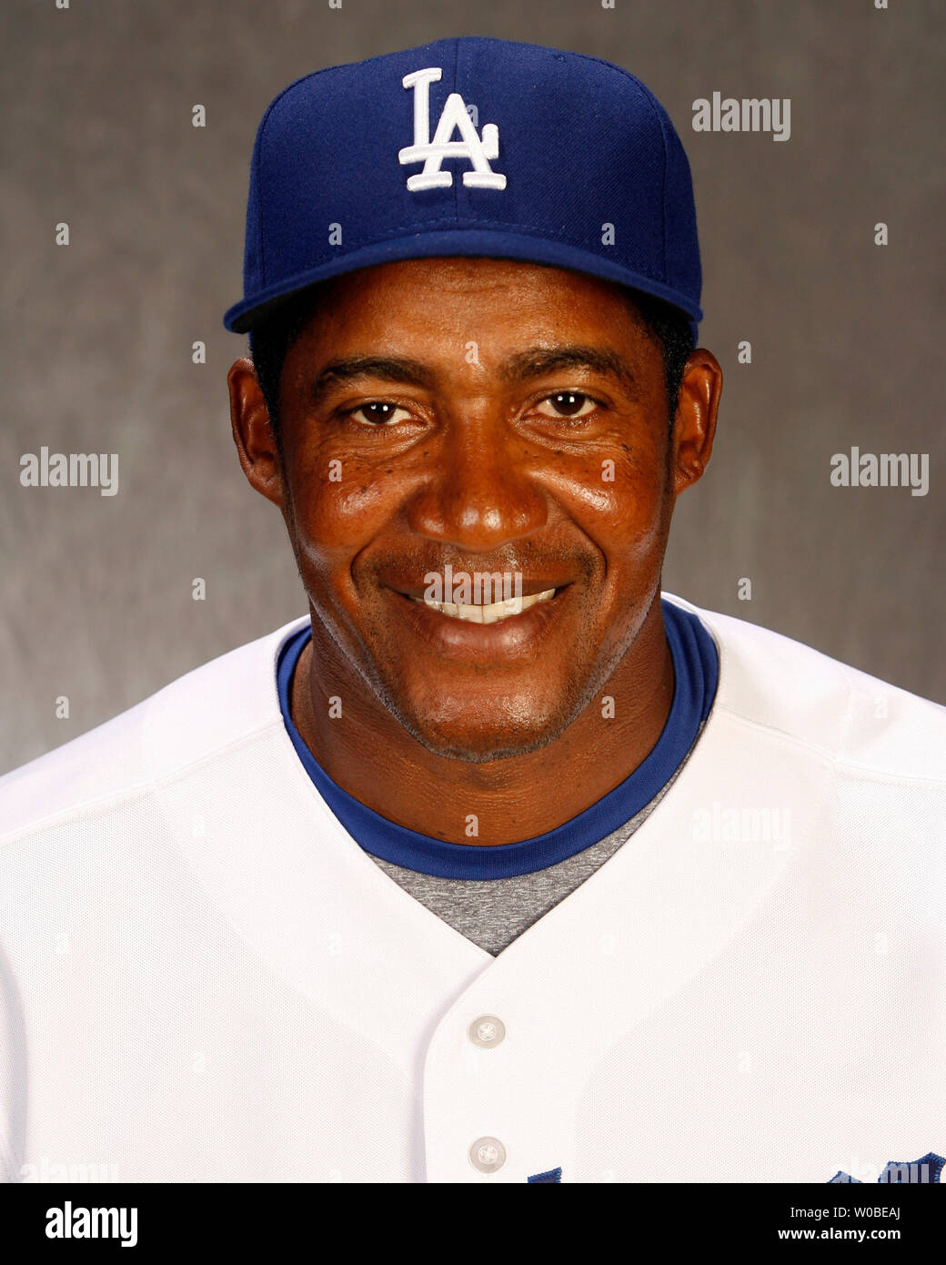 Los Angeles Dodgers first base coach Mariano Duncan poses for the