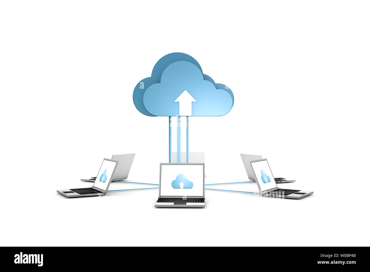3d data cloud and laptops on white Stock Photo