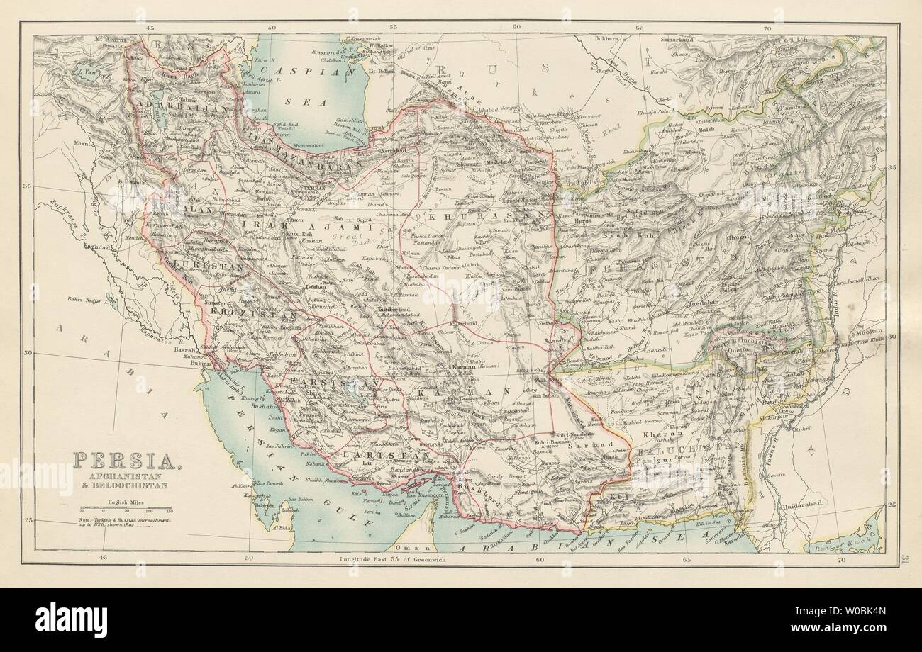 Persia, Afghanistan & Baluchistan. Iran Pakistan Gulf. BARTHOLOMEW 1898 map Stock Photo
