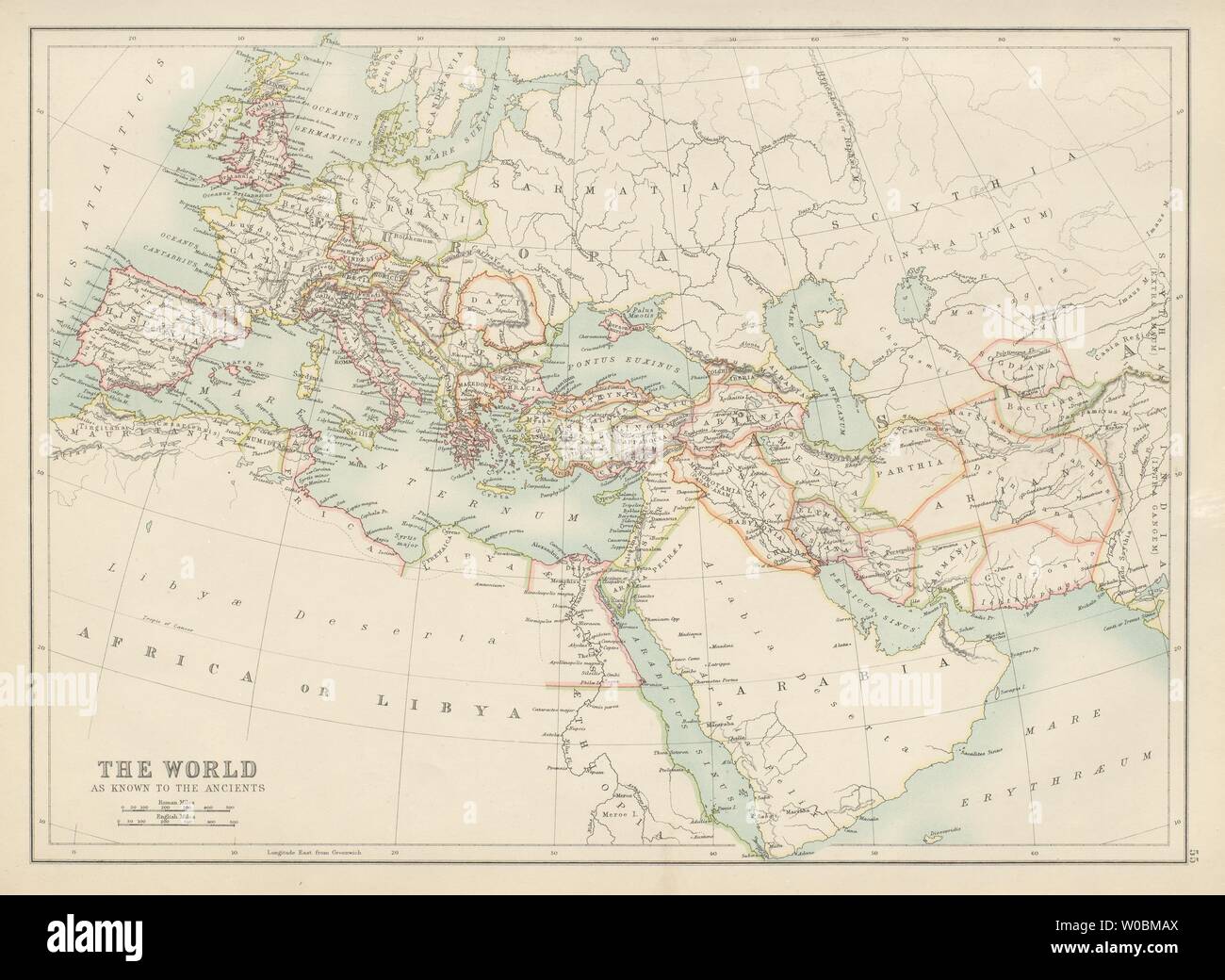 World as known to the Ancients. Gallia Germania Hispania. BARTHOLOMEW 1898 map Stock Photo