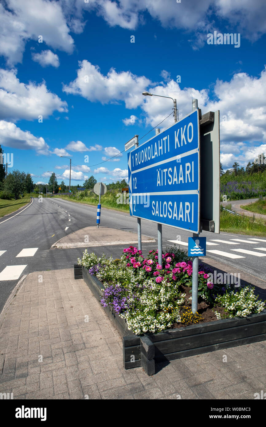 road signs at Ruokolahti Finland Stock Photo Alamy