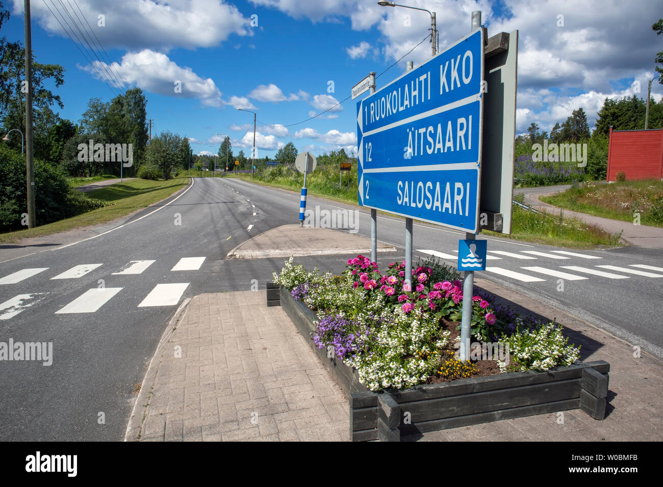 road signs at Ruokolahti Finland Stock Photo Alamy